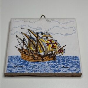 Vintage tile & cork Decorative mini with Ship Design Portugal